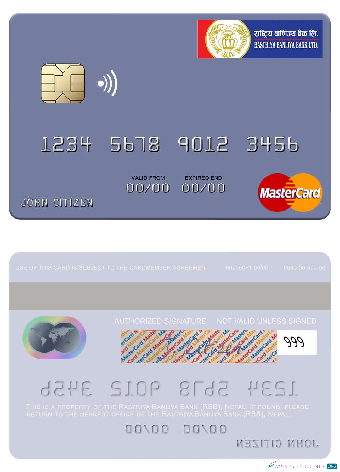 Download Nepal Rastriya Banijya Bank (RBB) mastercard Photoshop template